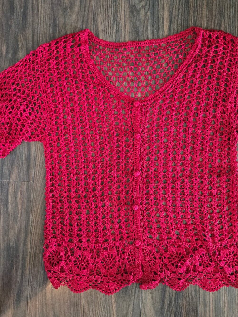 70s Boho Style Crochet Knit Open Front Short Sleeve Cardigan NWOT/SIZE L